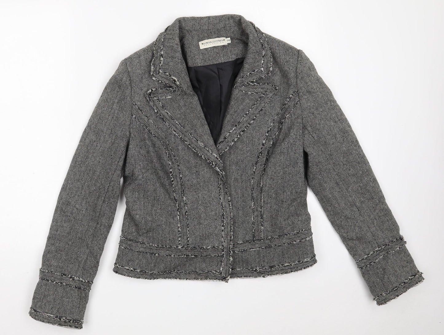 Simon Jeffrey Womens Grey Houndstooth  Jacket Blazer Size 14  Snap