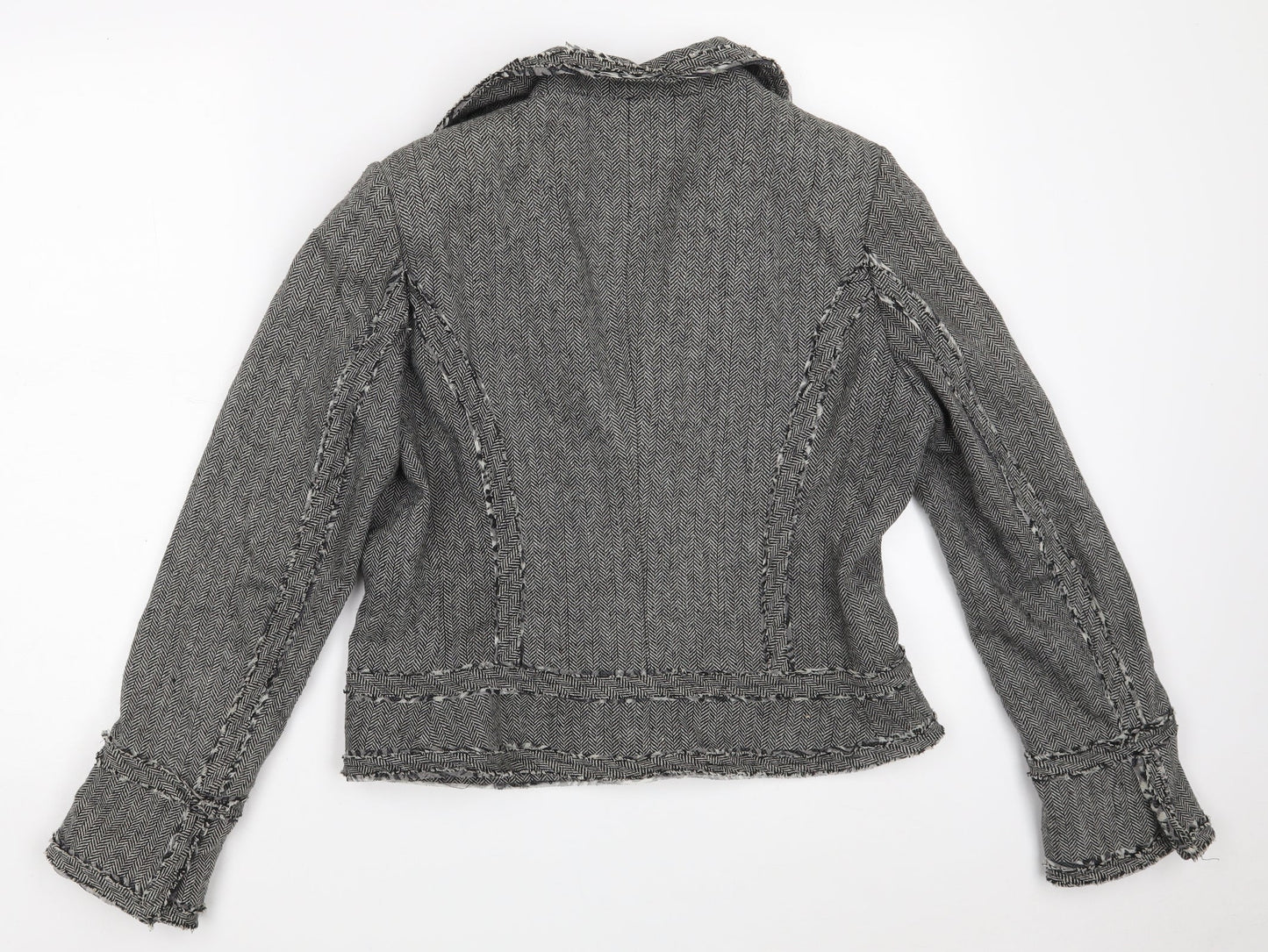 Simon Jeffrey Womens Grey Houndstooth  Jacket Blazer Size 14  Snap