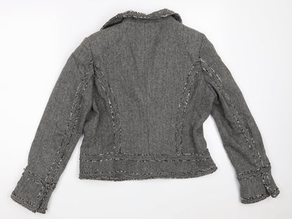 Simon Jeffrey Womens Grey Houndstooth  Jacket Blazer Size 14  Snap
