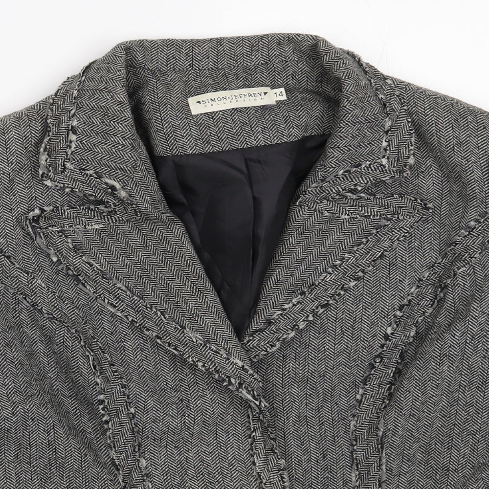 Simon Jeffrey Womens Grey Houndstooth  Jacket Blazer Size 14  Snap
