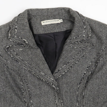 Simon Jeffrey Womens Grey Houndstooth  Jacket Blazer Size 14  Snap
