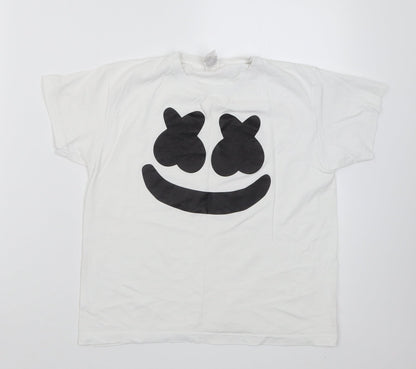Fruit of the Loom Girls White  Cotton Basic T-Shirt Size 7-8 Years V-Neck Pullover