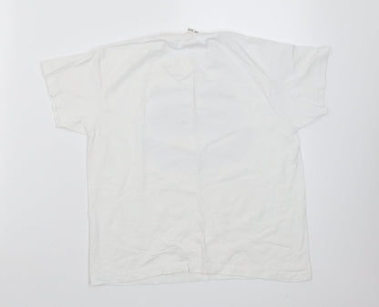 Fruit of the Loom Girls White  Cotton Basic T-Shirt Size 7-8 Years V-Neck Pullover