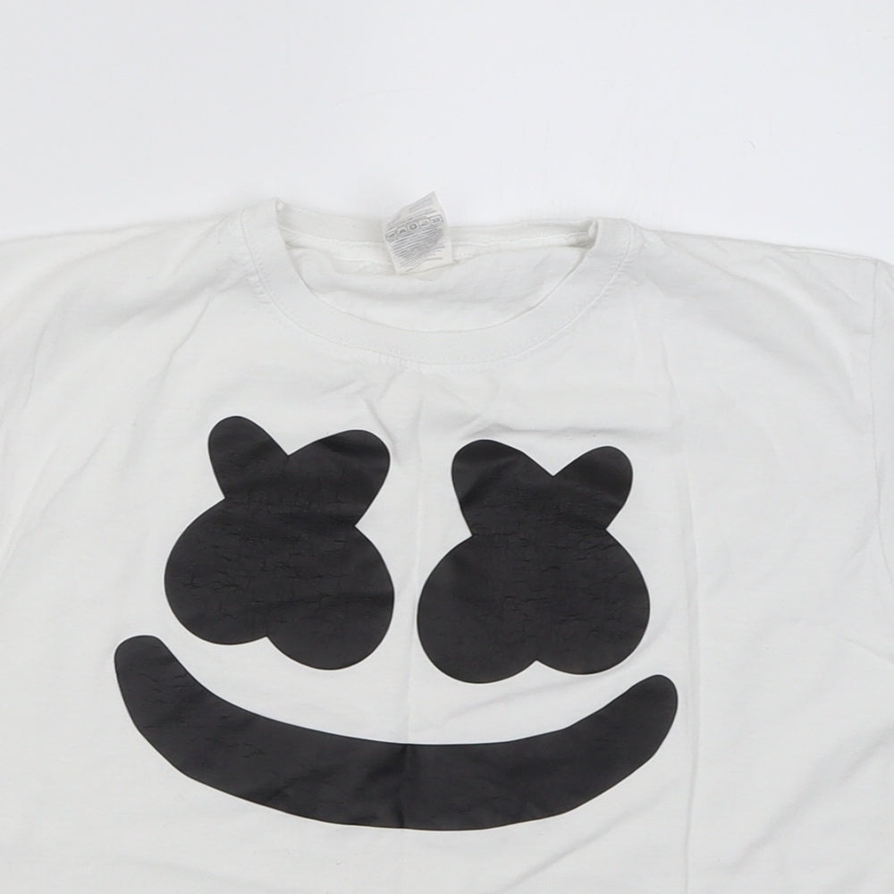 Fruit of the Loom Girls White  Cotton Basic T-Shirt Size 7-8 Years V-Neck Pullover