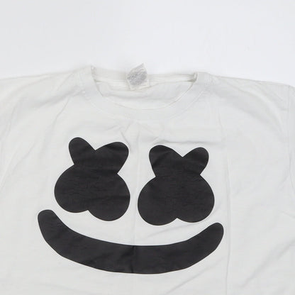 Fruit of the Loom Girls White  Cotton Basic T-Shirt Size 7-8 Years V-Neck Pullover
