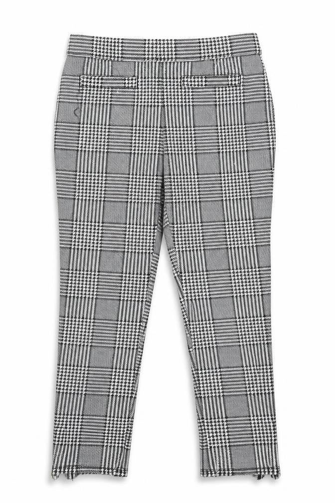 Front view of Gap girls’ black plaid cotton capri trousers, size 8, years regular pullover