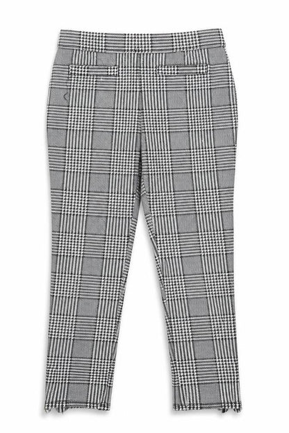 Front view of Gap girls’ black plaid cotton capri trousers, size 8, years regular pullover