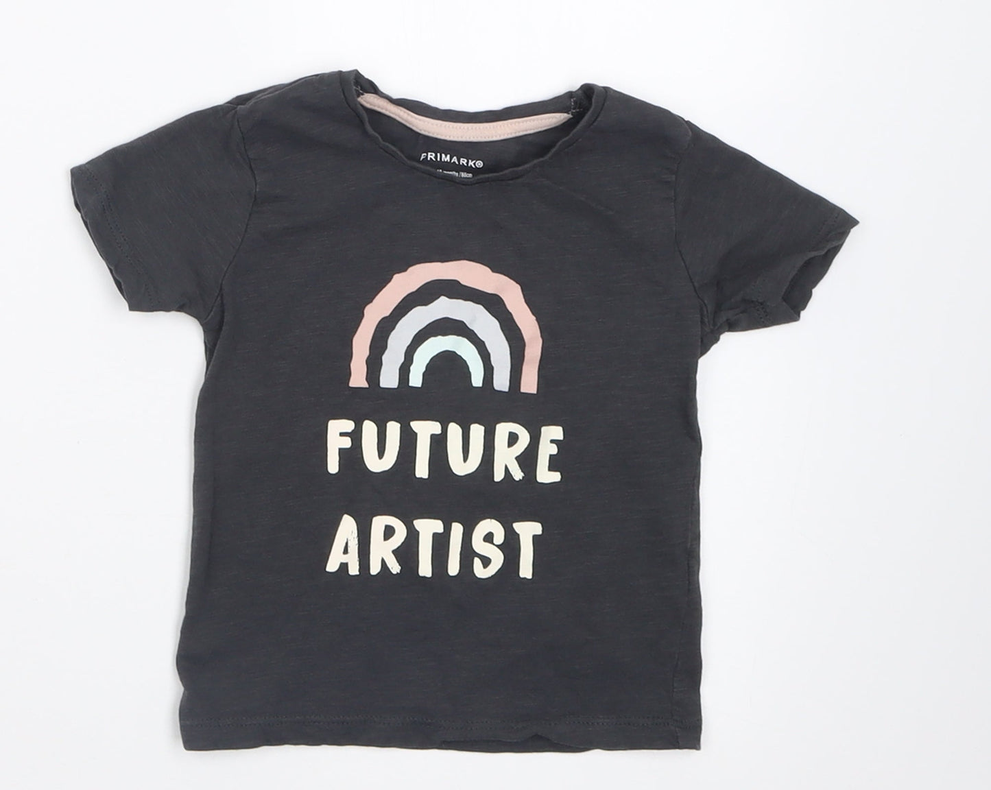 Primark Girls Grey  Cotton Basic T-Shirt Size 12-18 Months Crew Neck Pullover - future artist