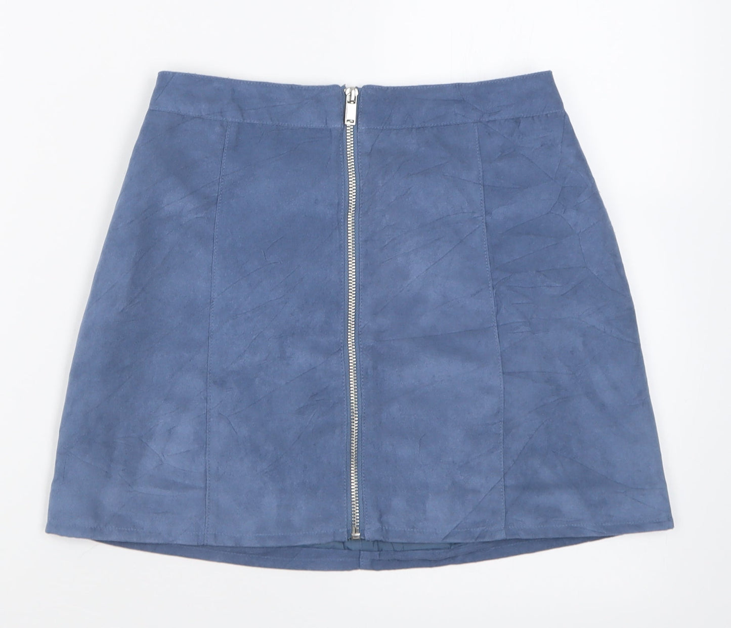 H&M Womens Blue  Polyester A-Line Skirt Size 8   Zip