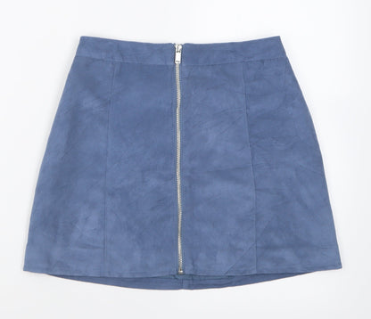 H&M Womens Blue  Polyester A-Line Skirt Size 8   Zip