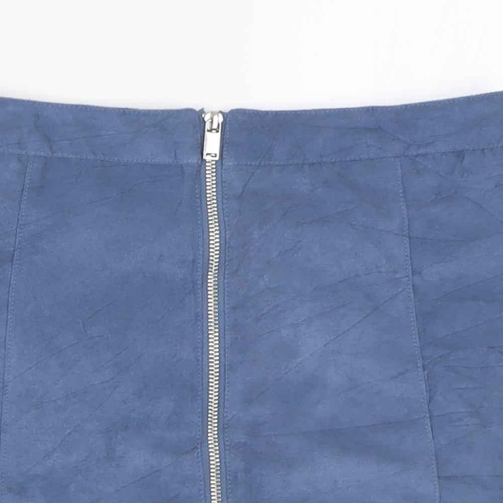 H&M Womens Blue  Polyester A-Line Skirt Size 8   Zip