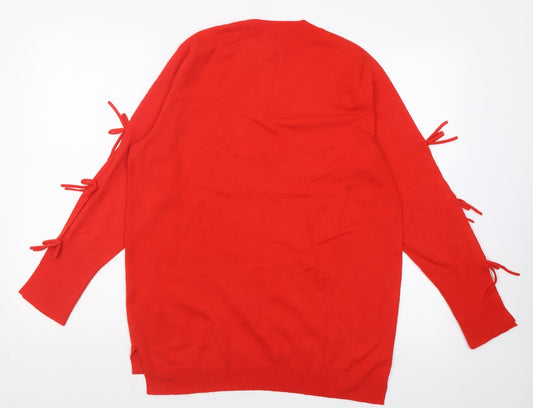 F&F Womens Red Crew Neck  Viscose Pullover Jumper Size 12