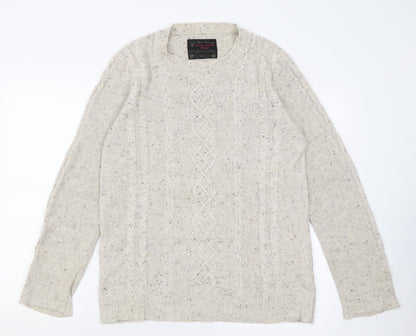 Red Herring Mens Beige Crew Neck Geometric Acrylic Pullover Jumper Size S
