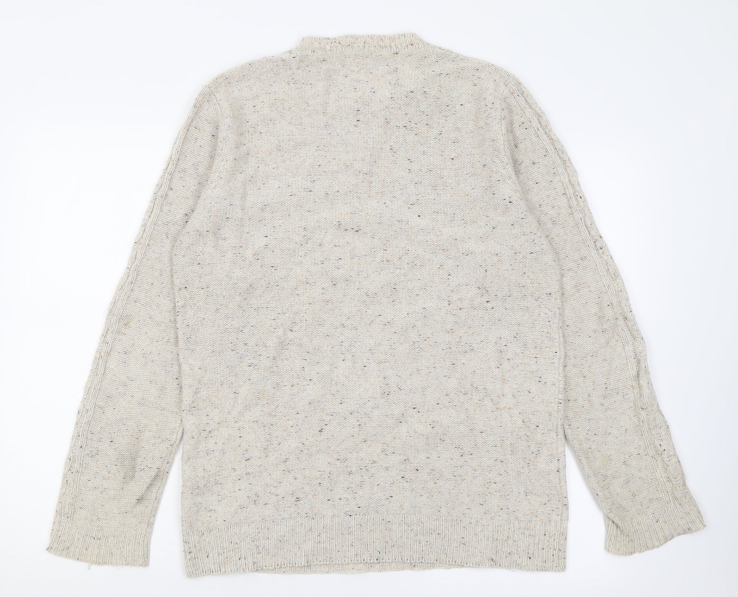 Red Herring Mens Beige Crew Neck Geometric Acrylic Pullover Jumper Size S