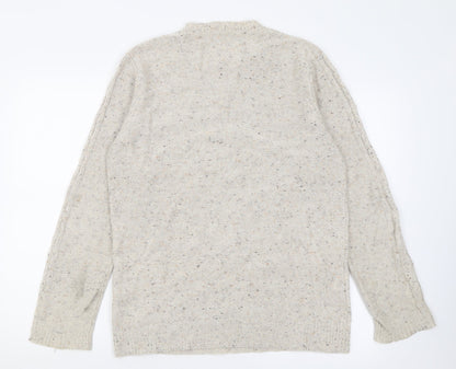 Red Herring Mens Beige Crew Neck Geometric Acrylic Pullover Jumper Size S