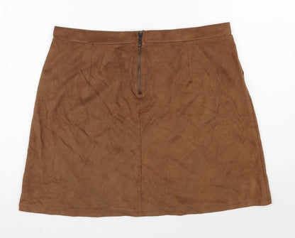 Yns Tekstil Womens Brown  Polyester A-Line Skirt Size 32 in   Zip