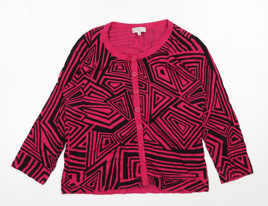CC Womens Pink Scoop Neck Geometric Cotton Cardigan Jumper Size M