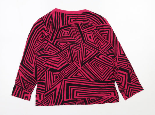 CC Womens Pink Scoop Neck Geometric Cotton Cardigan Jumper Size M