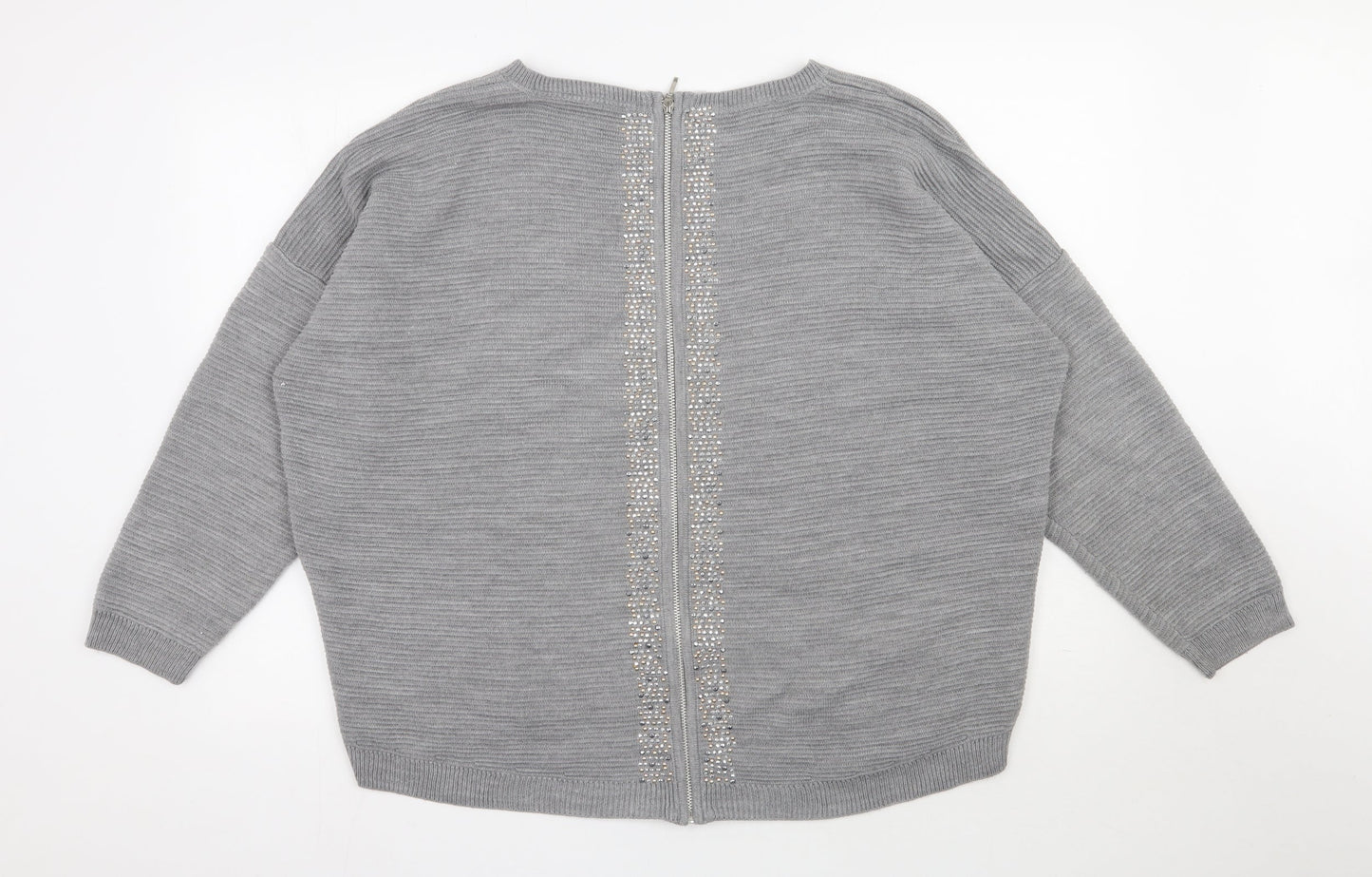 Anthology Womens Grey Scoop Neck  Acrylic Pullover Jumper Size 20