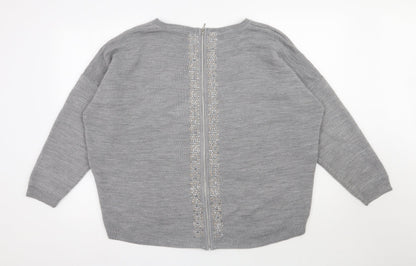 Anthology Womens Grey Scoop Neck  Acrylic Pullover Jumper Size 20