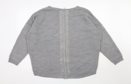 Anthology Womens Grey Scoop Neck  Acrylic Pullover Jumper Size 20