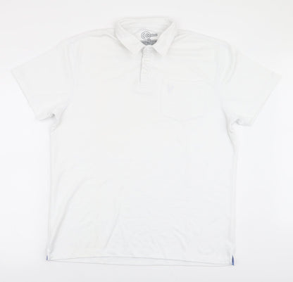Carabou Mens White  Polyester  Polo Size XL Collared Button