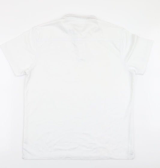 Carabou Mens White  Polyester  Polo Size XL Collared Button