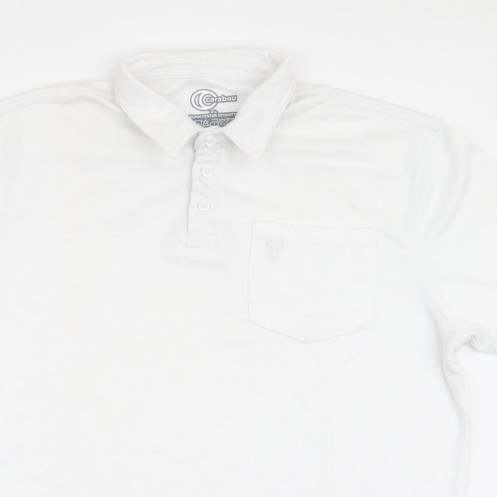 Carabou Mens White  Polyester  Polo Size XL Collared Button