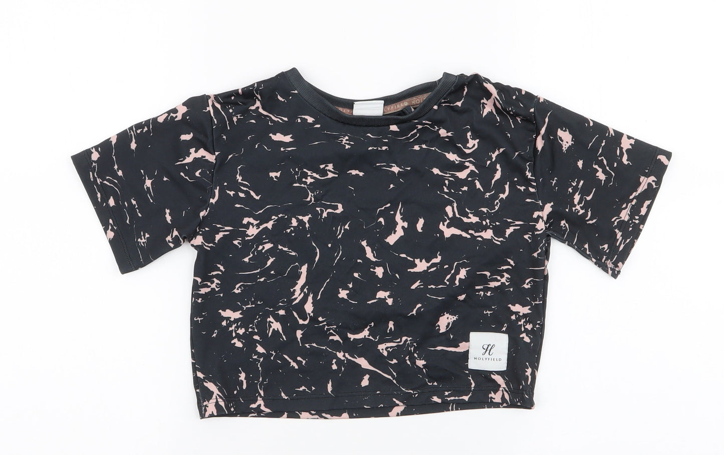 Holyfield Girls Black  Polyester Cropped T-Shirt Size XS Round Neck Pullover - Activewear top
