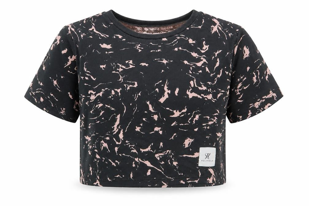Front view of Holyfield girls’ black polyester cropped t-shirt, size XS, round neck pullover - activewear top