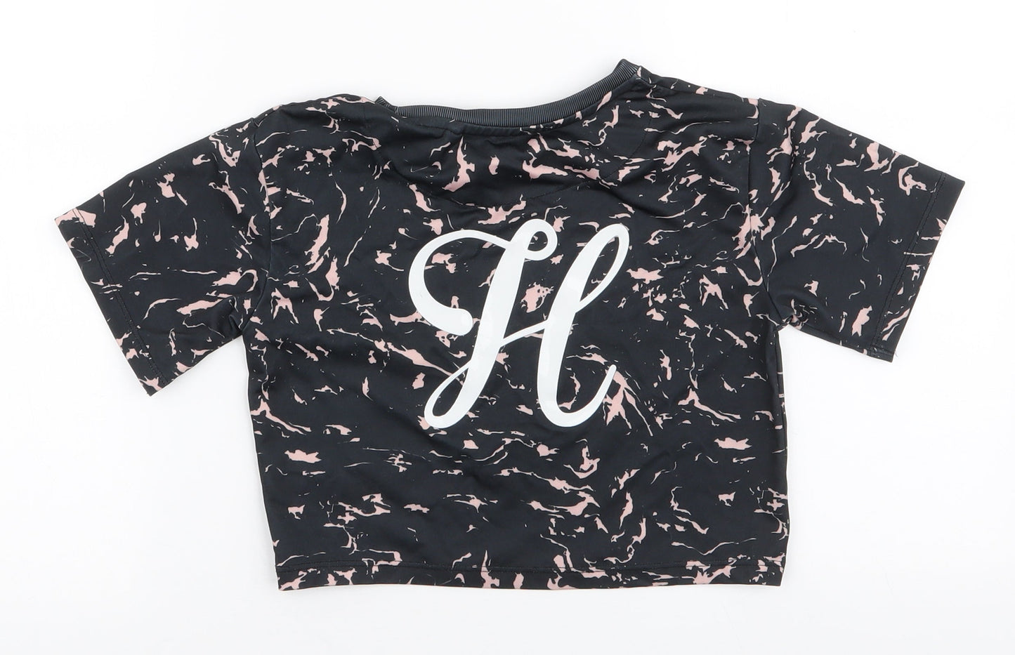 Holyfield Girls Black  Polyester Cropped T-Shirt Size XS Round Neck Pullover - Activewear top