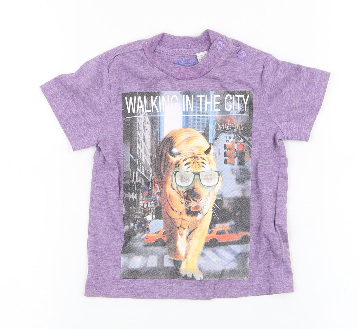 Chicco Boys Purple  Cotton Jersey T-Shirt Size 12 Months Round Neck Pullover - Tiger
