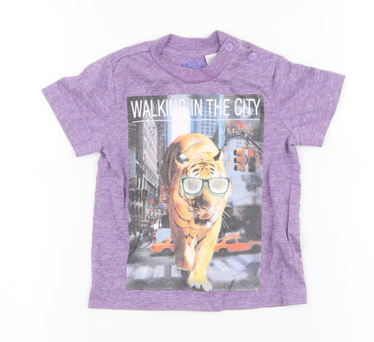 Chicco Boys Purple  Cotton Jersey T-Shirt Size 12 Months Round Neck Pullover - Tiger