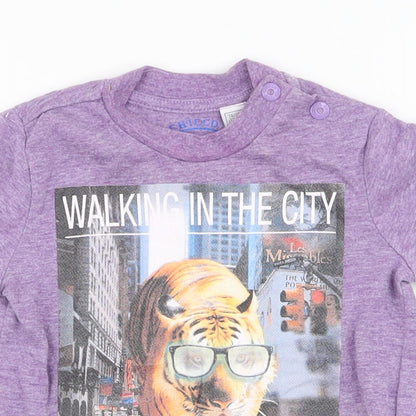 Chicco Boys Purple  Cotton Jersey T-Shirt Size 12 Months Round Neck Pullover - Tiger