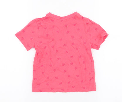 Primark Boys Pink  Polyester Jersey T-Shirt Size 2-3 Years Round Neck Pullover - Palm Trees