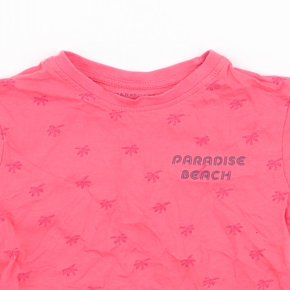 Primark Boys Pink  Polyester Jersey T-Shirt Size 2-3 Years Round Neck Pullover - Palm Trees