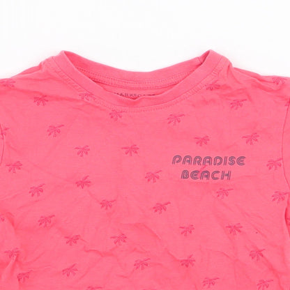 Primark Boys Pink  Polyester Jersey T-Shirt Size 2-3 Years Round Neck Pullover - Palm Trees