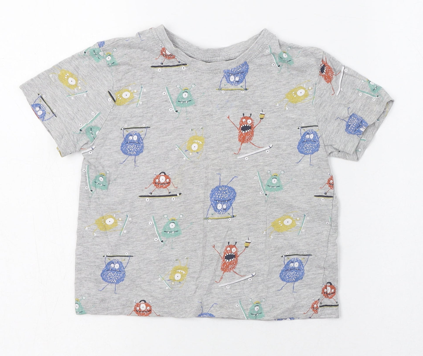 Primark Boys Grey  Cotton Basic T-Shirt Size 4-5 Years Round Neck Pullover