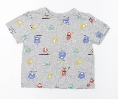 Primark Boys Grey  Cotton Basic T-Shirt Size 4-5 Years Round Neck Pullover