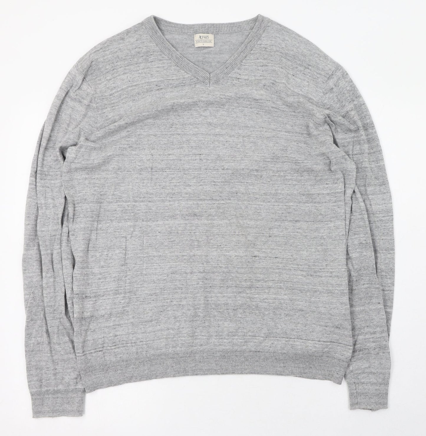 Matalan Mens Grey V-Neck  Cotton Pullover Jumper Size L