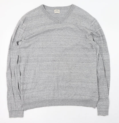 Matalan Mens Grey V-Neck  Cotton Pullover Jumper Size L