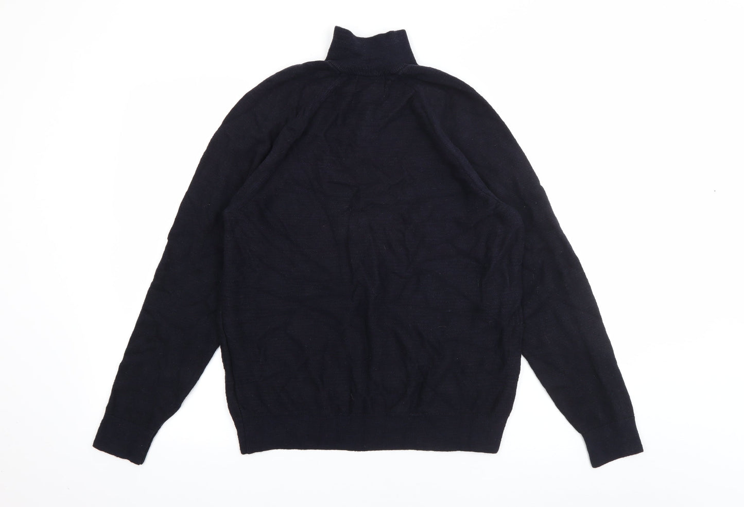 Marks and Spencer Mens Blue High Neck  Cotton Pullover Jumper Size M