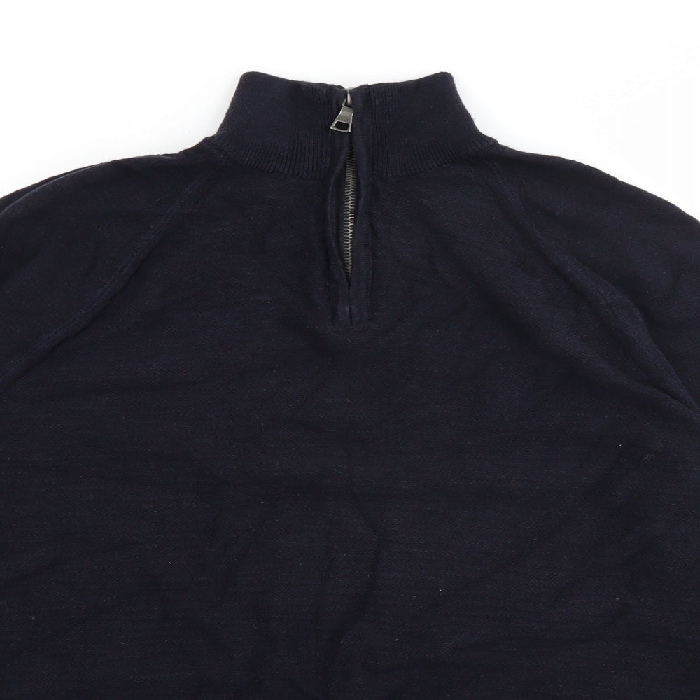Marks and Spencer Mens Blue High Neck  Cotton Pullover Jumper Size M