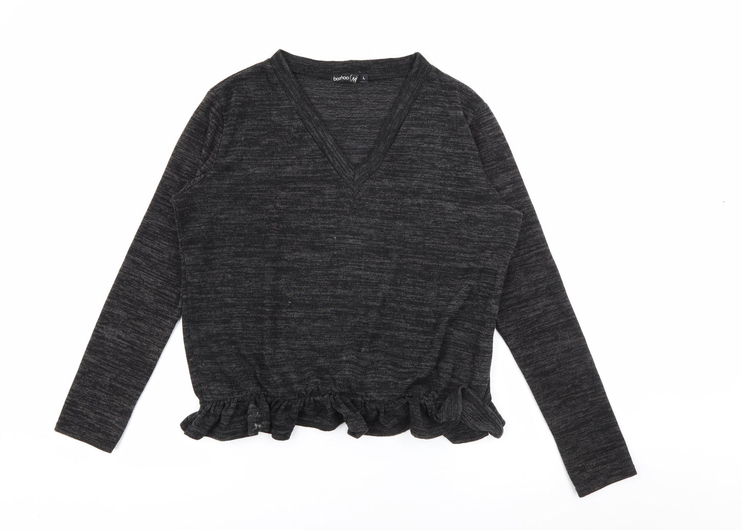 Boohoo Womens Grey V-Neck  Polyester Pullover Jumper Size L