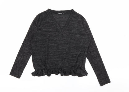 Boohoo Womens Grey V-Neck  Polyester Pullover Jumper Size L