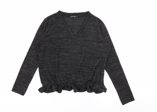 Boohoo Womens Grey V-Neck  Polyester Pullover Jumper Size L