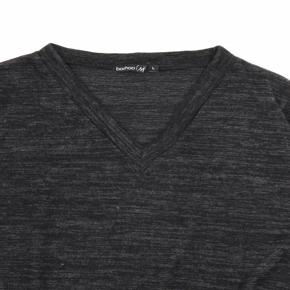 Boohoo Womens Grey V-Neck  Polyester Pullover Jumper Size L