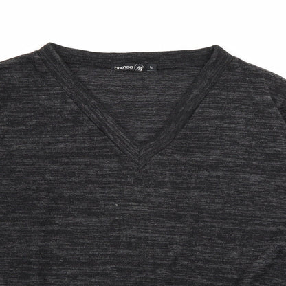 Boohoo Womens Grey V-Neck  Polyester Pullover Jumper Size L