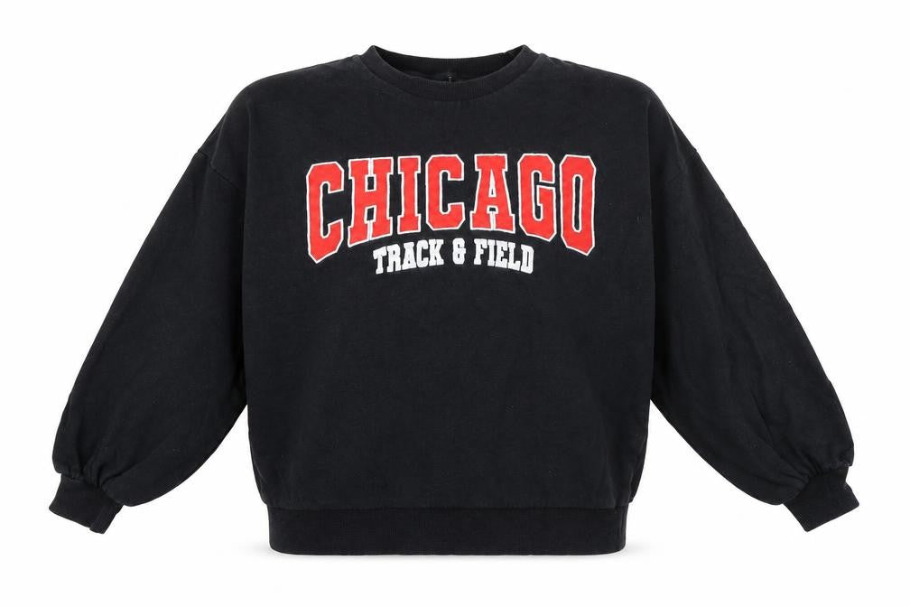 Front view of F&F women’s black cotton pullover sweatshirt, size UK 10