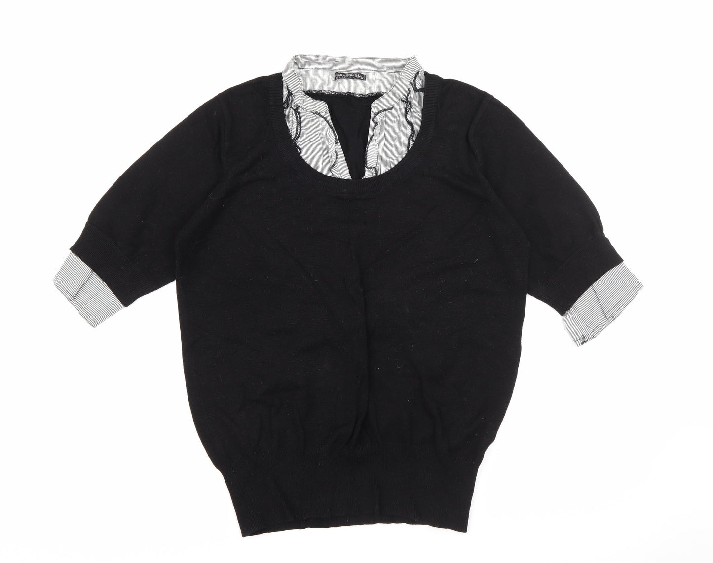 Sevenhill Womens Black Collared  Viscose Pullover Jumper Size XL